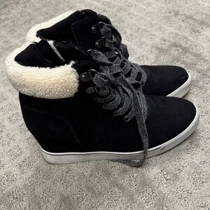 Maurices Black Wedge Sneakers with White Trim